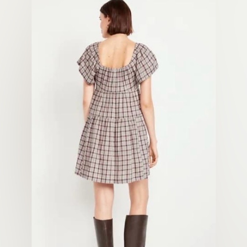 Old Navy Plaid Mini Dress - Brown and white. NWT - Picture 2 of 7